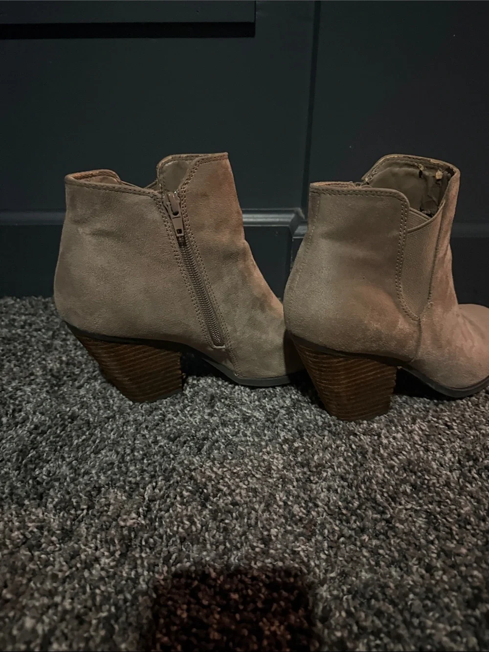 Mix No. 6 Taupe Suede Ankle Booties with Stacked Heel